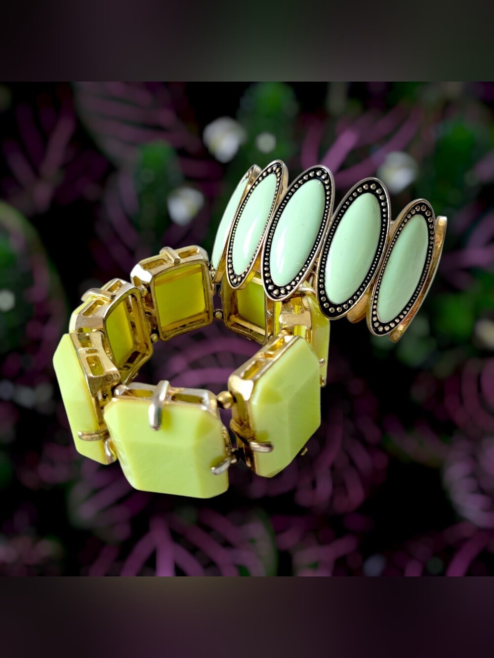 GUC Chunky Gold/Green Boho Stretch Bracelet Bundle [2pc]